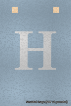 A simulated image of the stitched needlepoint design: Banner 18m Squared H White on Light Blue. Not A.I. generated.
