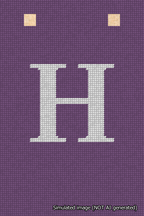A simulated image of the stitched needlepoint design: Banner 18m Squared H White on Purple. Not A.I. generated.