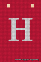 A simulated image of the stitched needlepoint design: Banner 18m Squared H White on Red. Not A.I. generated.