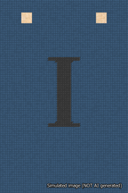 A simulated image of the stitched needlepoint design: Banner 18m Squared I Black on Blue. Not A.I. generated.