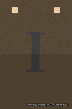 A simulated image of the stitched needlepoint design: Banner 18m Squared I Black on Brown. Not A.I. generated.