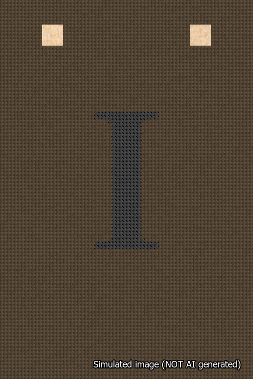A simulated image of the stitched needlepoint design: Banner 18m Squared I Black on Brown. Not A.I. generated.
