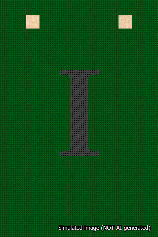 A simulated image of the stitched needlepoint design: Banner 18m Squared I Black on Green. Not A.I. generated.