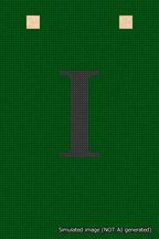 A simulated image of the stitched needlepoint design: Banner 18m Squared I Black on Green. Not A.I. generated.