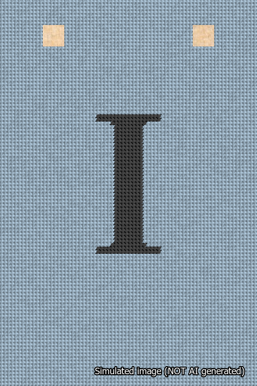 A simulated image of the stitched needlepoint design: Banner 18m Squared I Black on Light Blue. Not A.I. generated.