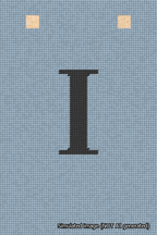 A simulated image of the stitched needlepoint design: Banner 18m Squared I Black on Light Blue. Not A.I. generated.