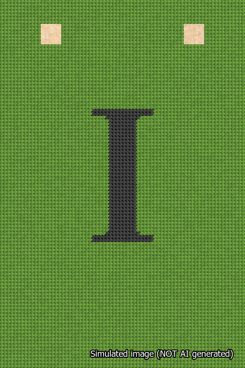 A simulated image of the stitched needlepoint design: Banner 18m Squared I Black on Light Green. Not A.I. generated.