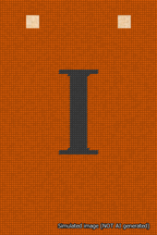 A simulated image of the stitched needlepoint design: Banner 18m Squared I Black on Orange. Not A.I. generated.
