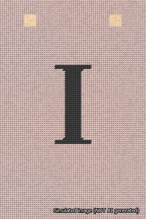A simulated image of the stitched needlepoint design: Banner 18m Squared I Black on Pink. Not A.I. generated.