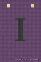 A simulated image of the stitched needlepoint design: Banner 18m Squared I Black on Purple. Not A.I. generated.