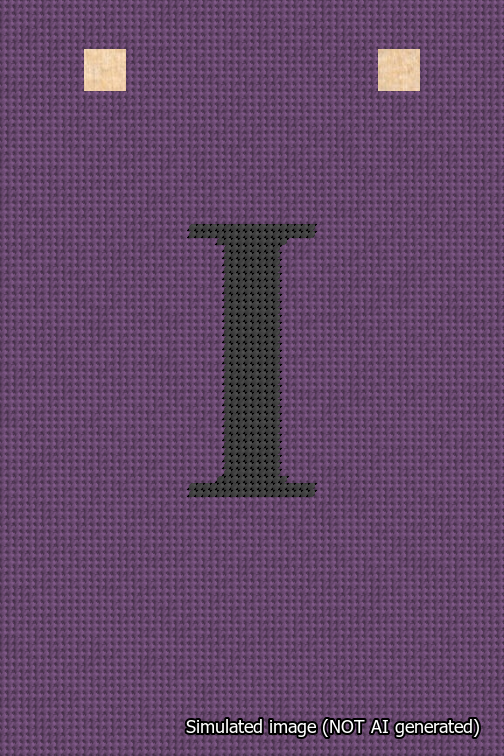 A simulated image of the stitched needlepoint design: Banner 18m Squared I Black on Purple. Not A.I. generated.
