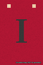 A simulated image of the stitched needlepoint design: Banner 18m Squared I Black on Red. Not A.I. generated.