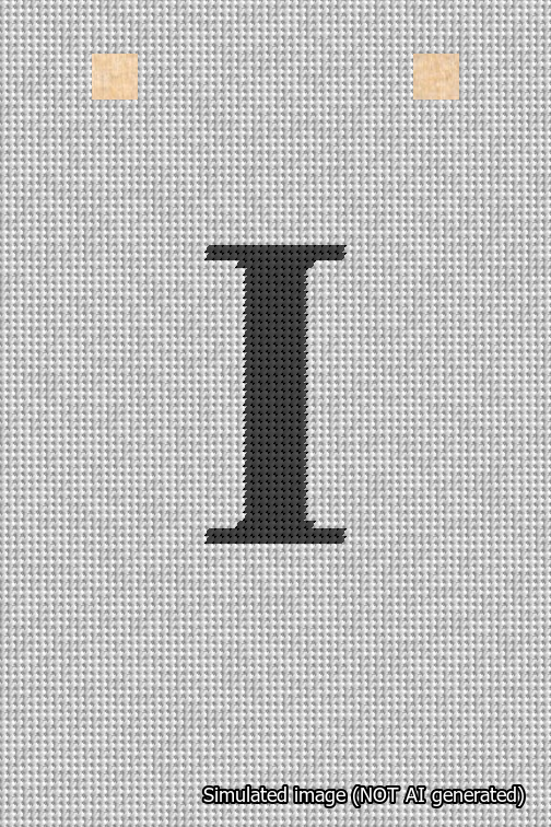A simulated image of the stitched needlepoint design: Banner 18m Squared I Black on White. Not A.I. generated.