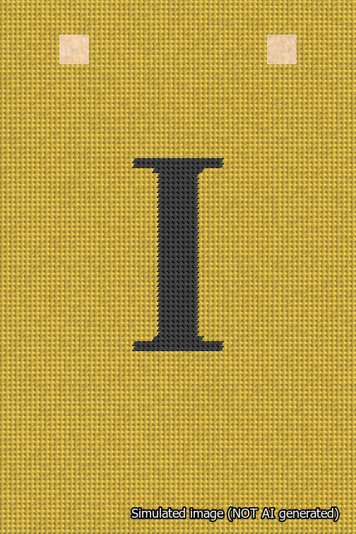 A simulated image of the stitched needlepoint design: Banner 18m Squared I Black on Yellow. Not A.I. generated.
