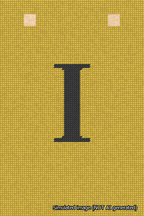 A simulated image of the stitched needlepoint design: Banner 18m Squared I Black on Yellow. Not A.I. generated.