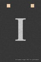 A simulated image of the stitched needlepoint design: Banner 18m Squared I White on Black. Not A.I. generated.