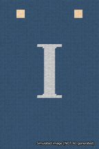 A simulated image of the stitched needlepoint design: Banner 18m Squared I White on Blue. Not A.I. generated.