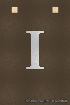 A simulated image of the stitched needlepoint design: Banner 18m Squared I White on Brown. Not A.I. generated.