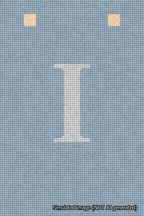 A simulated image of the stitched needlepoint design: Banner 18m Squared I White on Light Blue. Not A.I. generated.