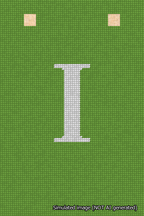 A simulated image of the stitched needlepoint design: Banner 18m Squared I White on Light Green. Not A.I. generated.