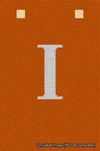A simulated image of the stitched needlepoint design: Banner 18m Squared I White on Orange. Not A.I. generated.
