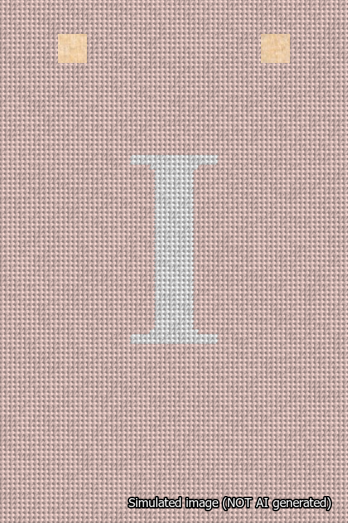 A simulated image of the stitched needlepoint design: Banner 18m Squared I White on Pink. Not A.I. generated.