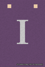 A simulated image of the stitched needlepoint design: Banner 18m Squared I White on Purple. Not A.I. generated.