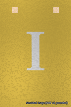 A simulated image of the stitched needlepoint design: Banner 18m Squared I White on Yellow. Not A.I. generated.