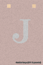 A simulated image of the stitched needlepoint design: Banner 18m Squared J White on Pink. Not A.I. generated.