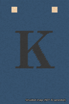 A simulated image of the stitched needlepoint design: Banner 18m Squared K Black on Blue. Not A.I. generated.