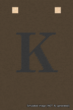 A simulated image of the stitched needlepoint design: Banner 18m Squared K Black on Brown. Not A.I. generated.