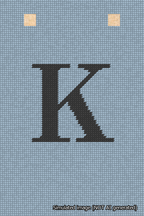A simulated image of the stitched needlepoint design: Banner 18m Squared K Black on Light Blue. Not A.I. generated.