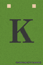 A simulated image of the stitched needlepoint design: Banner 18m Squared K Black on Light Green. Not A.I. generated.