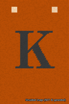 A simulated image of the stitched needlepoint design: Banner 18m Squared K Black on Orange. Not A.I. generated.