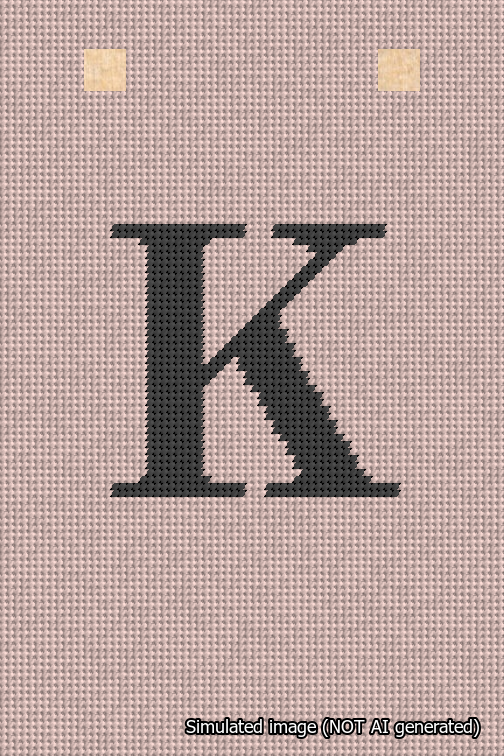 A simulated image of the stitched needlepoint design: Banner 18m Squared K Black on Pink. Not A.I. generated.
