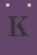 A simulated image of the stitched needlepoint design: Banner 18m Squared K Black on Purple. Not A.I. generated.