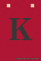 A simulated image of the stitched needlepoint design: Banner 18m Squared K Black on Red. Not A.I. generated.