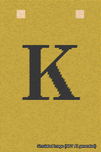 A simulated image of the stitched needlepoint design: Banner 18m Squared K Black on Yellow. Not A.I. generated.