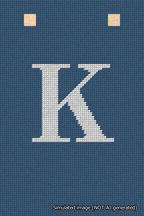 A simulated image of the stitched needlepoint design: Banner 18m Squared K White on Blue. Not A.I. generated.