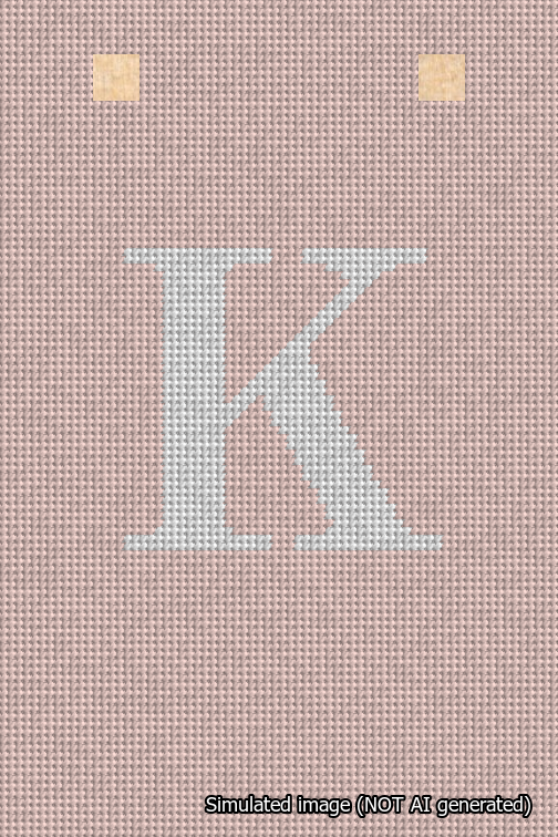 A simulated image of the stitched needlepoint design: Banner 18m Squared K White on Pink. Not A.I. generated.