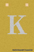A simulated image of the stitched needlepoint design: Banner 18m Squared K White on Yellow. Not A.I. generated.