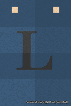 A simulated image of the stitched needlepoint design: Banner 18m Squared L Black on Blue. Not A.I. generated.