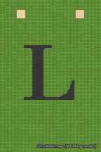A simulated image of the stitched needlepoint design: Banner 18m Squared L Black on Light Green. Not A.I. generated.