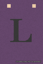 A simulated image of the stitched needlepoint design: Banner 18m Squared L Black on Purple. Not A.I. generated.
