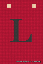 A simulated image of the stitched needlepoint design: Banner 18m Squared L Black on Red. Not A.I. generated.