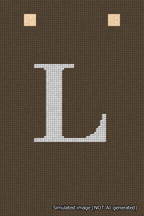 A simulated image of the stitched needlepoint design: Banner 18m Squared L White on Brown. Not A.I. generated.