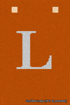 A simulated image of the stitched needlepoint design: Banner 18m Squared L White on Orange. Not A.I. generated.