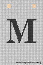 A simulated image of the stitched needlepoint design: Banner 18m Squared M Black on White. Not A.I. generated.