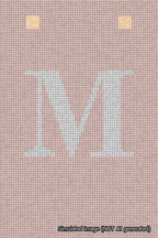 A simulated image of the stitched needlepoint design: Banner 18m Squared M White on Pink. Not A.I. generated.