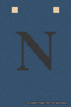 A simulated image of the stitched needlepoint design: Banner 18m Squared N Black on Blue. Not A.I. generated.